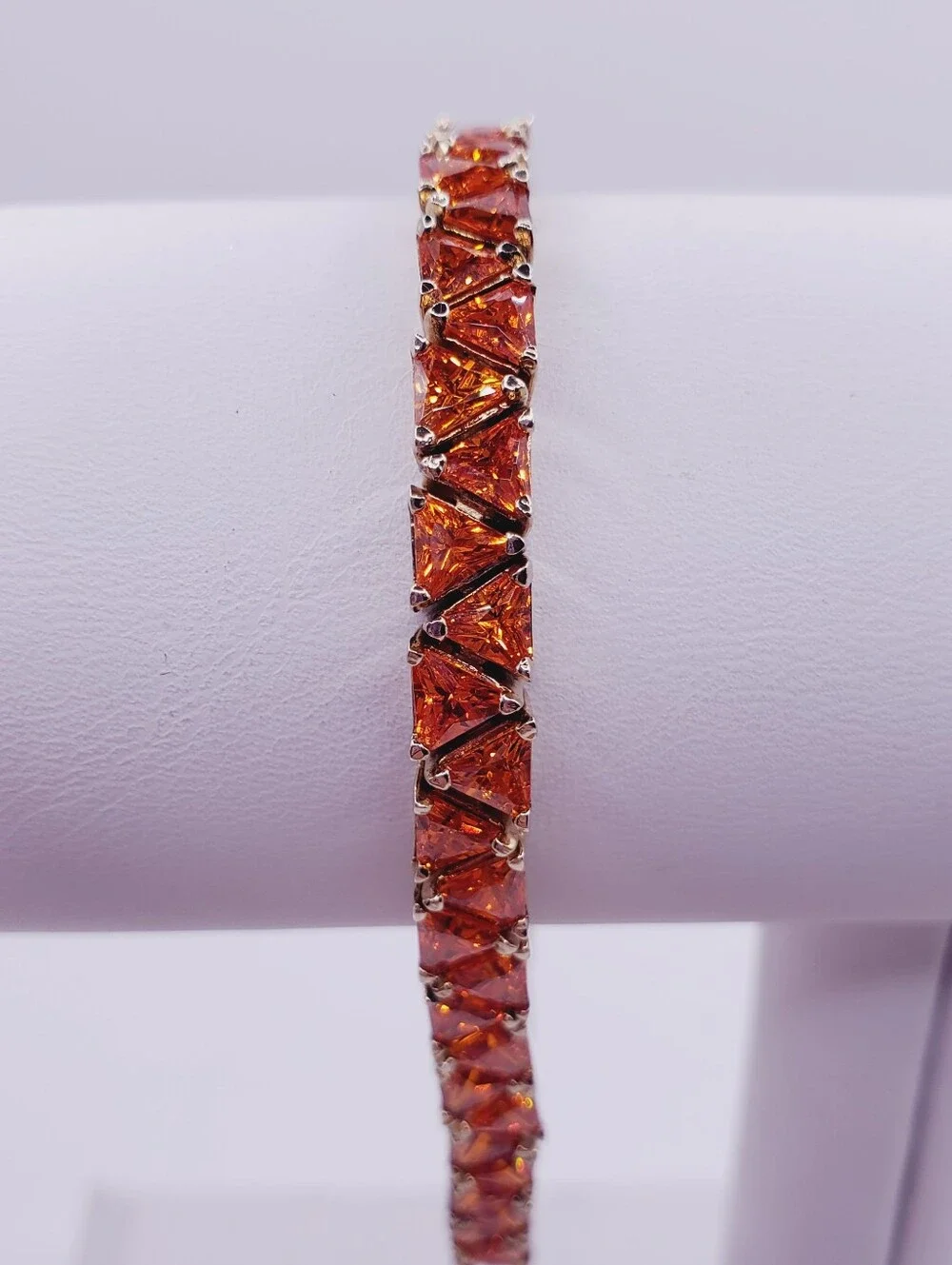 Yellow Gold - 925 Silver 18 Carats Of Orange Trillion Cz Tennis Bracelet